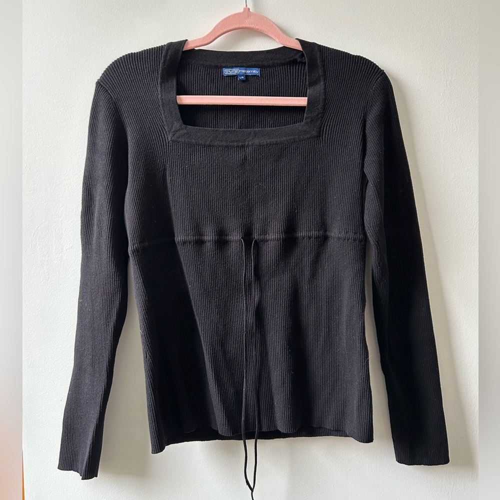Thyme Black Long-Sleeve Square-Neck Milkmaid Top
